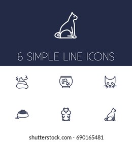 Set Of 6 Mammal Outline Icons Set.Collection Of Pile Of Poo, Cat, Head And Other Elements.