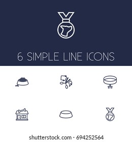 Set Of 6 Mammal Outline Icons Set.Collection Of Medal, Puppy, Shop And Other Elements.