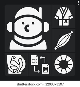 Set of 6 man filled icons such as muscle, pelvic area, exchange, iron man, astronaut
