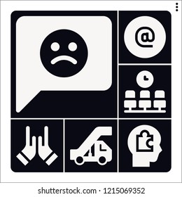 Set of 6 man filled icons such as waiting room, feedback, stairs, at, head