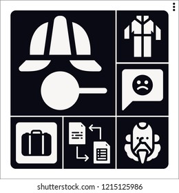 Set of 6 man filled icons such as exchange, feedback, left luggage, coverall, cervantes