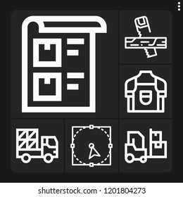Set of 6 man outline icons such as saw, select, shipping and delivery, apron, bill