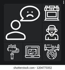 Set of 6 man outline icons such as saw, house plan, painter, feedback, car battery