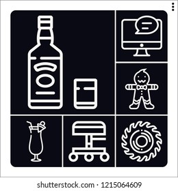 Set of 6 man outline icons such as whiskey, cocktail, saw, gingerbread man, feedback