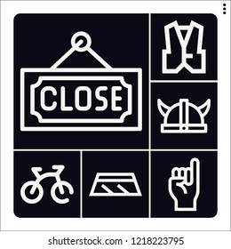 Set of 6 man outline icons such as bike, close, windshield, viking helmet, waistcoat