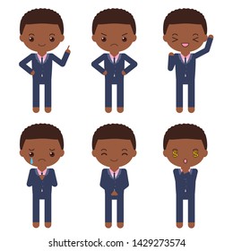 Set of 6 man in suit characters with difference poses and emotions.