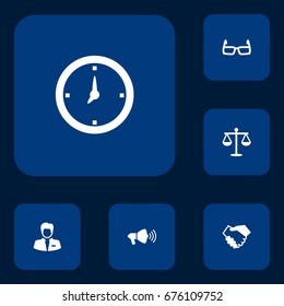 Set Of 6 Management Icons Set.Collection Of Time, Spectacles, Worker And Other Elements.