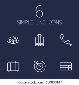 Set Of 6 Management Outline Icons Set.Collection Of Handset, Portfolio, Business Center Elements.