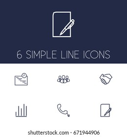 Set Of 6 Management Outline Icons Set.Collection Of Team, Handset, Schedule Elements.