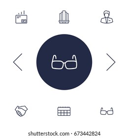 Set Of 6 Management Outline Icons Set.Collection Of Handshake, Mail, Glasses Elements.