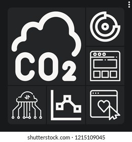 Set of 6 marketing outline icons such as landing page, co, rating, share, pie chart