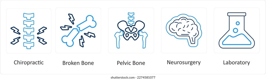 A set of 6 Medical icons as chiropractic, broken bone, pelvic bone