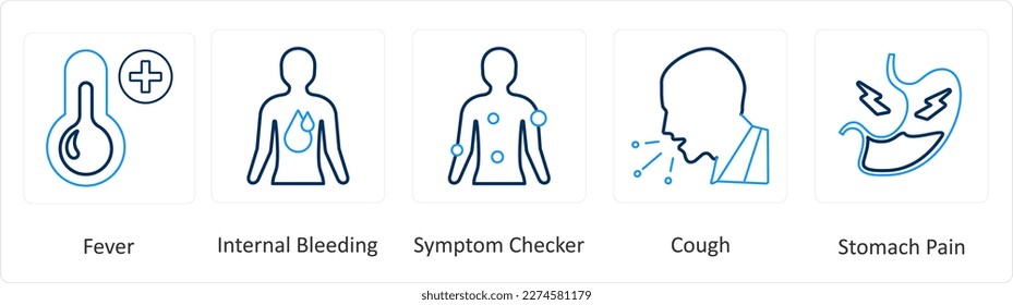 A set of 6 Medical icons as fever, internal bleeding, symptom checker