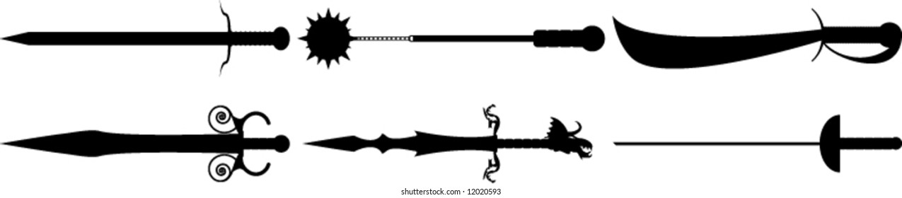 set of 6 medieval-style weapons