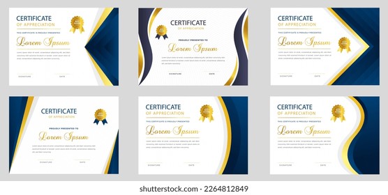 set of 6 Mega collection diploma Certificate template for achievement graduation completion with luxury badge. training graduation or course completion certificate set. certificate bundle, certificate