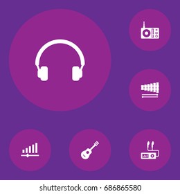 Set Of 6 Melody Icons Set.Collection Of Radio, Percussion, Acoustic And Other Elements.