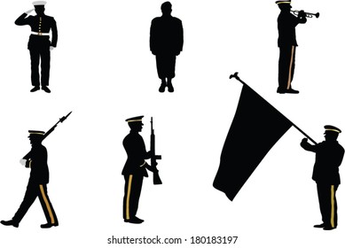 The set of 6 military parade silhouette figures