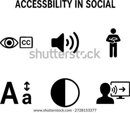 Set of 6 Minimal Accessibility in Social Icons Isolated White Background CC ASL