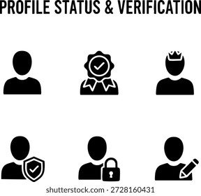 Conjunto de 6 ícones de verificação e status de perfil mínimo Isolado Fundo branco Usuário Verificado Coroa