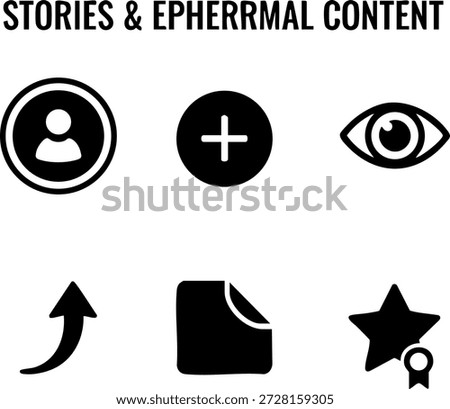 Set of 6 Minimal Stories Ephemeral Content Icons Isolated White Background Active Story Views