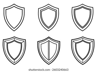 Set of 6 Minimalist Shield Outline Icons for Logo, Badge, and Emblem Design