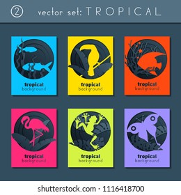 set of 6 minimalistic papercut designs with a tropical animals theme. US Letter size. (eps10)