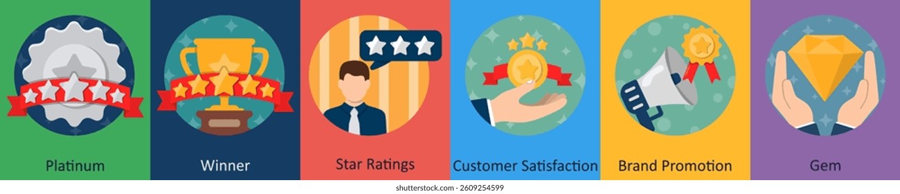 A set of 6 mix icons as platinum, winner, star ratings