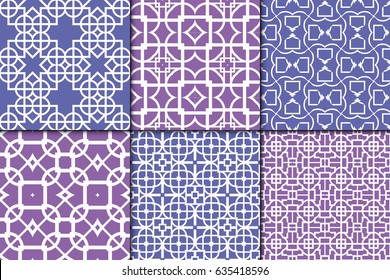 set of 6 modern decorative seamless geometric pattern. Vector illustration. For desin invitation, scrapbooking, wrapping