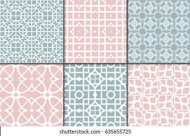 set of 6 modern decorative seamless geometric pattern. Vector illustration. For desin invitation, scrapbooking, wrapping