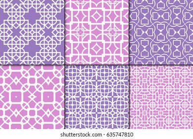 set of 6 modern decorative seamless geometric pattern. Vector illustration. For desin invitation, scrapbooking, wrapping