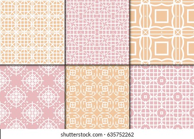 set of 6 modern decorative seamless geometric pattern. Vector illustration. For desin invitation, scrapbooking, wrapping