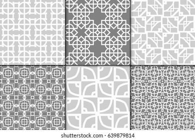 set of 6 modern decorative seamless geometric pattern. Vector illustration. For desin invitation, scrapbooking, wrapping