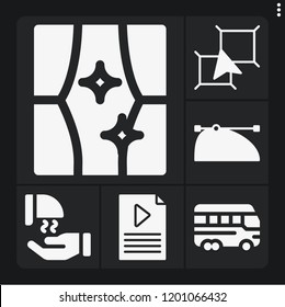 Set of 6 modern filled icons such as playlist, layers, , bus, hand dryer