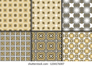 Set Of 6 Modern Geometric Stylish Texture. Vector Seamless Pattern. Print Cloth, Clothes, Banner, Cover, Card, Shirt, Website, Wrapper