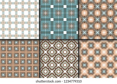 Set Of 6 Modern Geometric Stylish Texture. Vector Seamless Pattern. Print Cloth, Clothes, Banner, Cover, Card, Shirt, Website, Wrapper