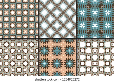 Set Of 6 Modern Geometric Stylish Texture. Vector Seamless Pattern. Print Cloth, Clothes, Banner, Cover, Card, Shirt, Website, Wrapper