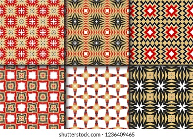 Set Of 6 Modern Geometric Stylish Texture. Vector Seamless Pattern. Print Cloth, Clothes, Banner, Cover, Card, Shirt, Website, Wrapper