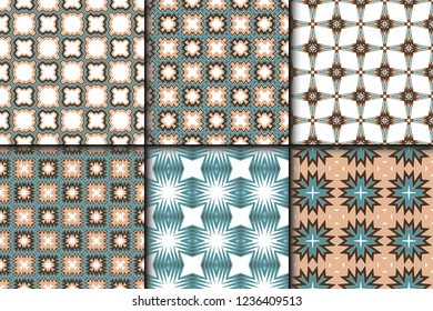 Set Of 6 Modern Geometric Stylish Texture. Vector Seamless Pattern. Print Cloth, Clothes, Banner, Cover, Card, Shirt, Website, Wrapper