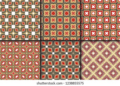 Set Of 6 Modern Geometric Stylish Texture. Vector Seamless Pattern. Print Cloth, Clothes, Banner, Cover, Card, Shirt, Website, Wrapper