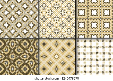Set Of 6 Modern Geometric Stylish Texture. Vector Seamless Pattern. Print Cloth, Clothes, Banner, Cover, Card, Shirt, Website, Wrapper