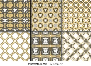 Set Of 6 Modern Geometric Stylish Texture. Vector Seamless Pattern. Print Cloth, Clothes, Banner, Cover, Card, Shirt, Website, Wrapper