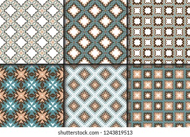 Set Of 6 Modern Geometric Stylish Texture. Vector Seamless Pattern. Print Cloth, Clothes, Banner, Cover, Card, Shirt, Website, Wrapper