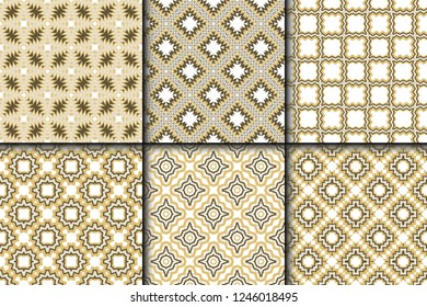 Set Of 6 Modern Geometric Stylish Texture. Vector Seamless Pattern. Print Cloth, Clothes, Banner, Cover, Card, Shirt, Website, Wrapper