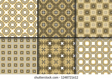 Set Of 6 Modern Geometric Stylish Texture. Vector Seamless Pattern. Print Cloth, Clothes, Banner, Cover, Card, Shirt, Website, Wrapper