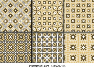 Set Of 6 Modern Geometric Stylish Texture. Vector Seamless Pattern. Print Cloth, Clothes, Banner, Cover, Card, Shirt, Website, Wrapper