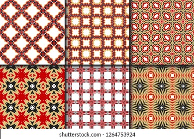 Set Of 6 Modern Geometric Stylish Texture. Vector Seamless Pattern. Print Cloth, Clothes, Banner, Cover, Card, Shirt, Website, Wrapper
