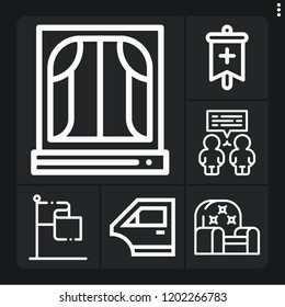 Set of 6 modern outline icons such as banner, gps, conversation, sofa, window