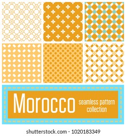 Set of 6 Morocco patterns background. Geometric seamless muslim ornament backdrop. Vector illustration of islamic texture in arabic style for Textile Design, Wallpaper, Surface Design, Wrapping Paper