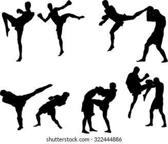 The set of 6 muay thai silhouette