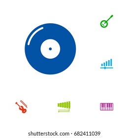 Set Of 6 Music Icons Set.Collection Of Banjo, Retro Disc, Percussion And Other Elements.